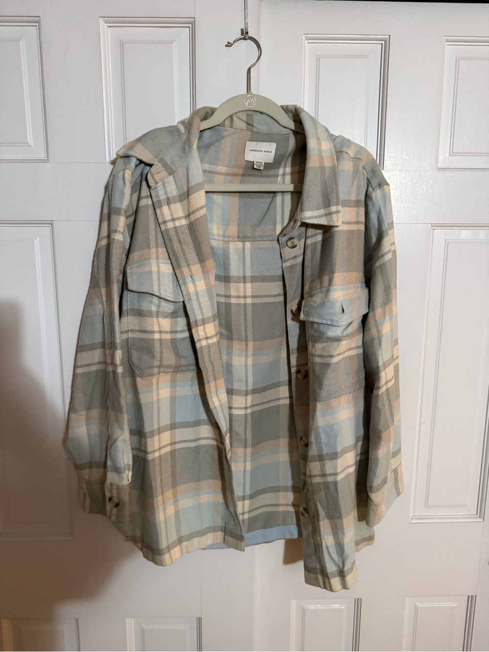 American Eagle Outfitters Plaid Shacket in Light Blue & Beige Tones
